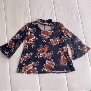 Girls Mock Neck Floral Blouse Sz 10/12